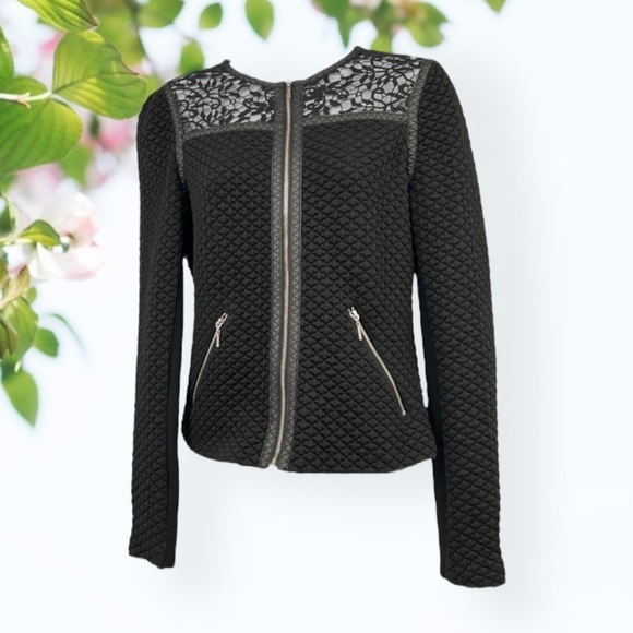 REBECCA Taylor Quilted Lace-Panel Jacket - Picture 3 of 6